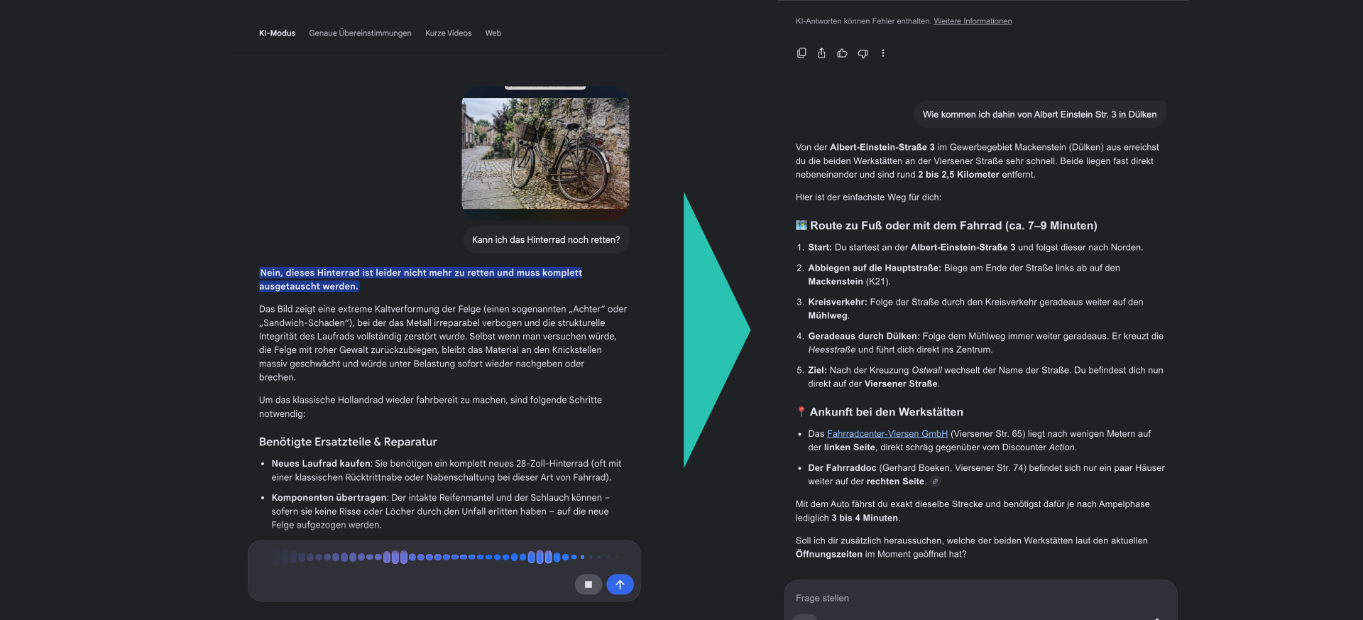 Screenshot Google AI Mode - Konversationeller Chat mit Text-/ u. Spracheingabe