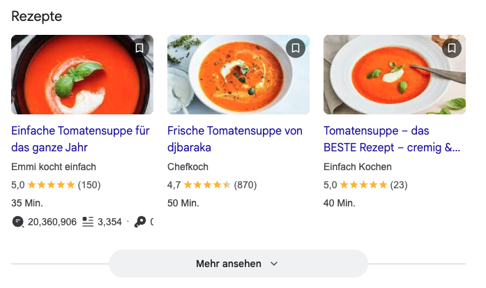 Screenshot Schema Markup Rezepte