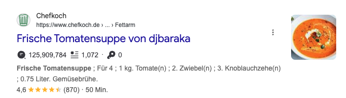 Screenshot Schema Markup Sterne Bewertungen